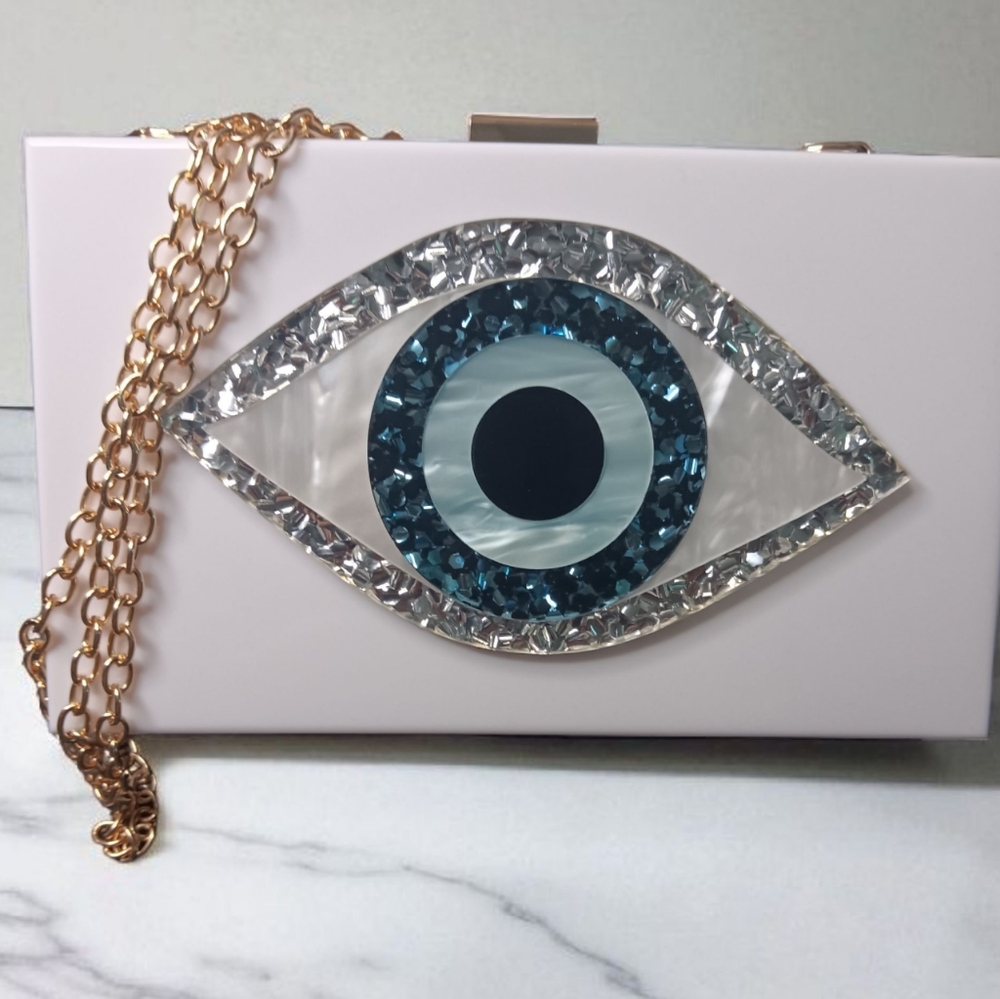 Stylish Eye Design Clutch - White and Blue